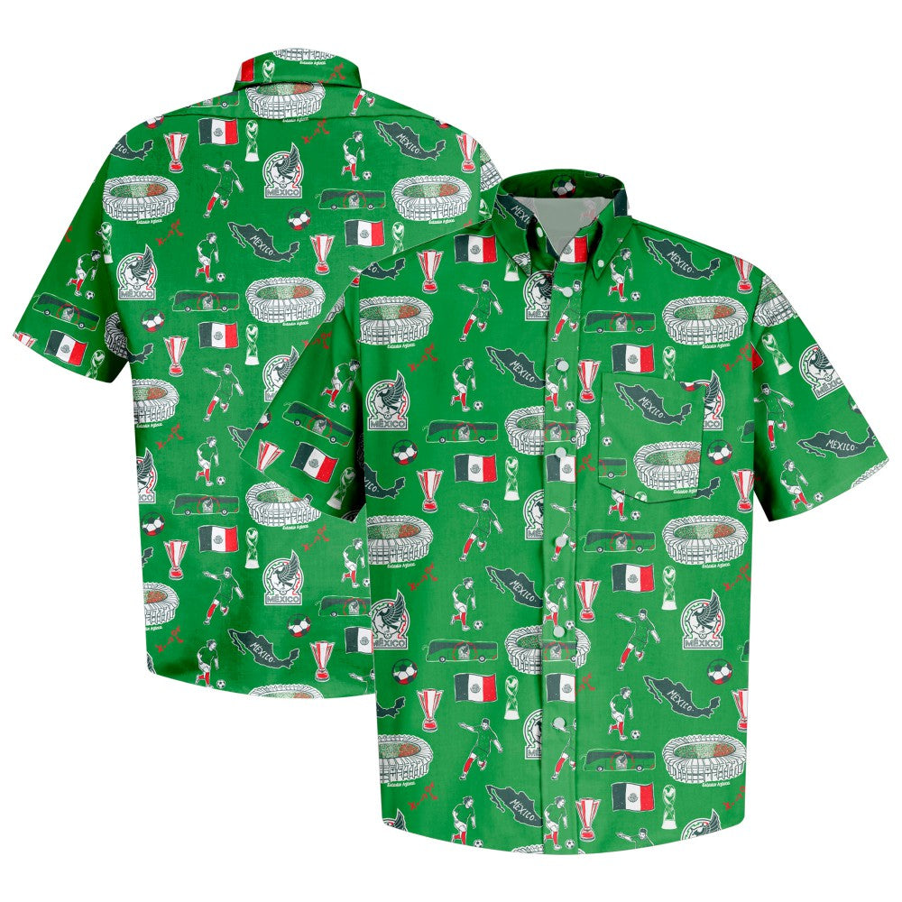 Mexico National Team Vive La Fete Impressions Artwork Button-Down Shirt Green