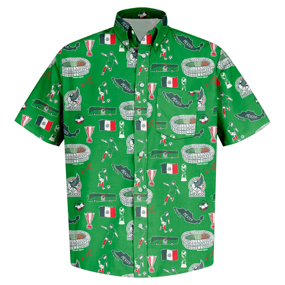 Mexico National Team Vive La Fete Impressions Artwork Button-Down Shirt Green