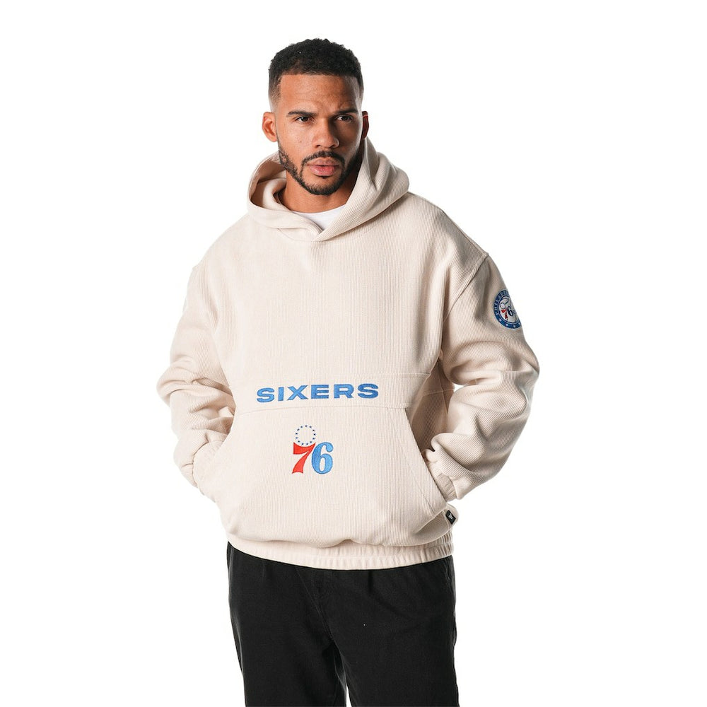 Philadelphia 76ers The Wild Collective Unisex Corduroy Tri-Blend Pullover Hoodie Cream