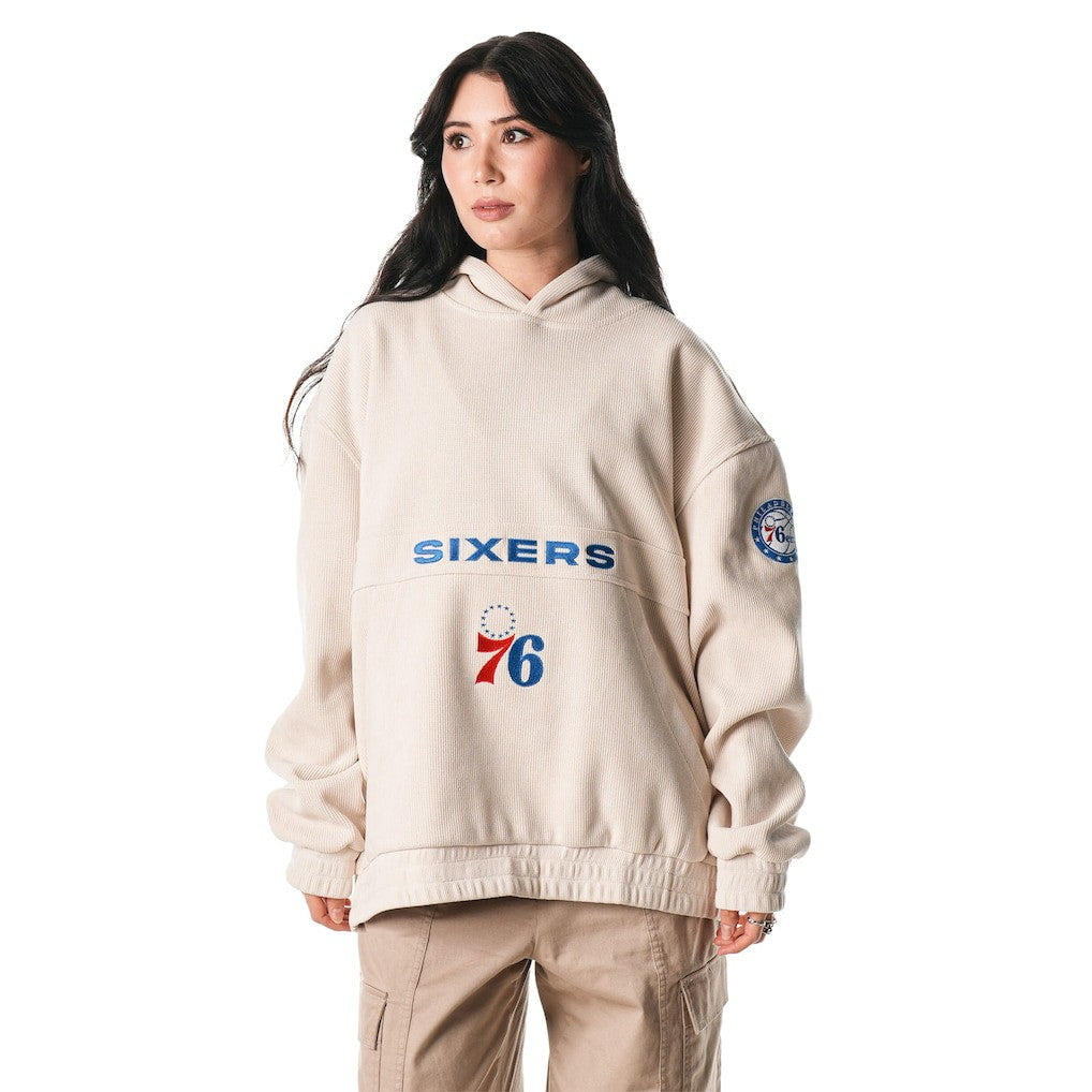 Philadelphia 76ers The Wild Collective Unisex Corduroy Tri-Blend Pullover Hoodie Cream