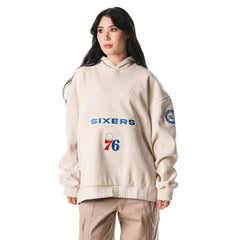 Philadelphia 76ers The Wild Collective Unisex Corduroy Tri-Blend Pullover Hoodie Cream