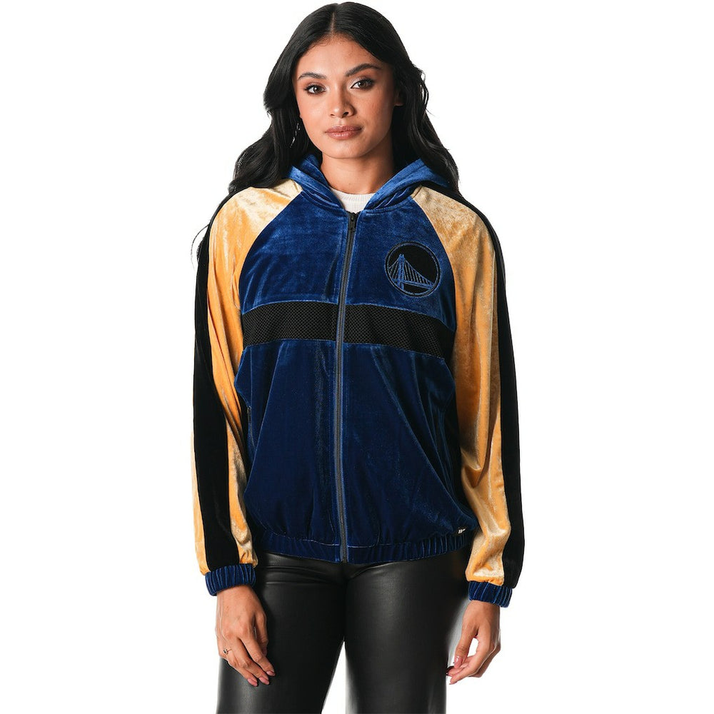 Golden State Warriors The Wild Collective Women's Velour Full-Zip Track Jacket Hoodie Blue