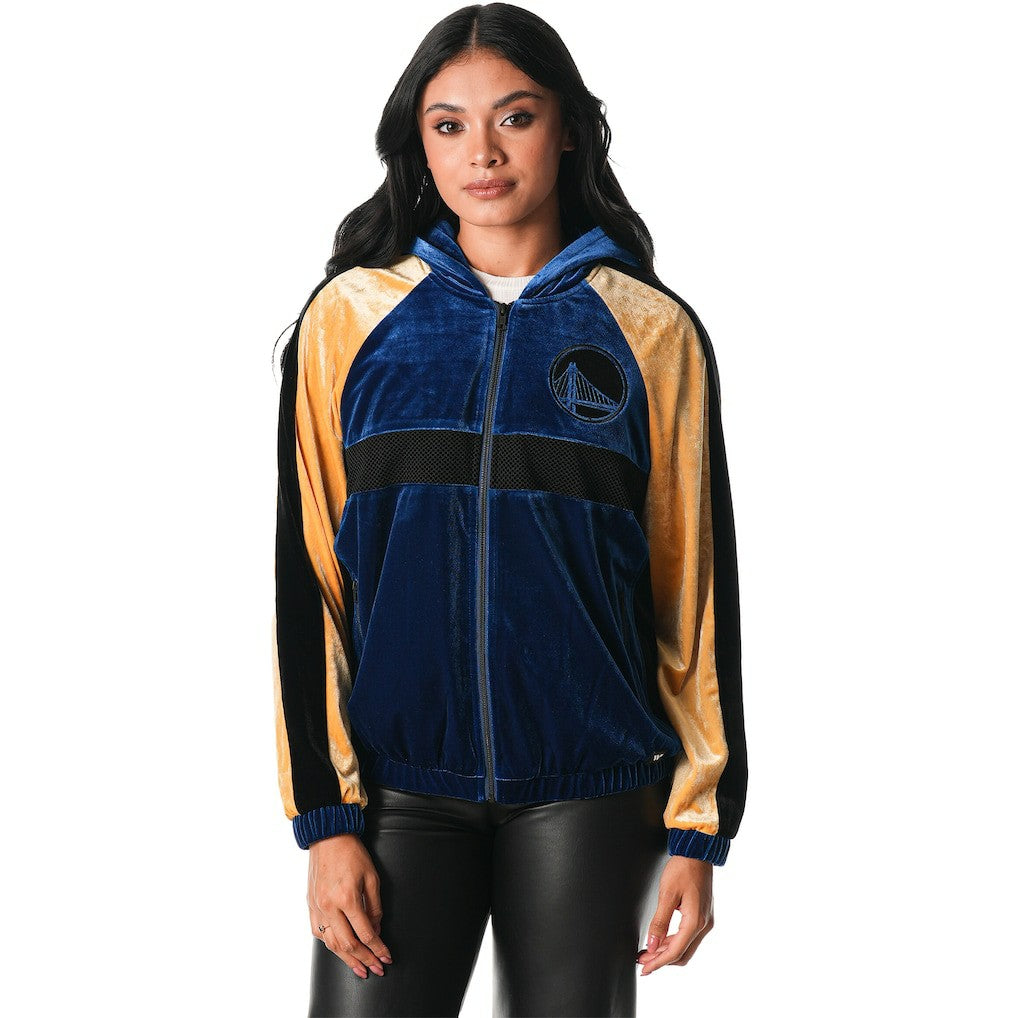 Golden State Warriors The Wild Collective Women's Velour Full-Zip Track Jacket Hoodie Blue