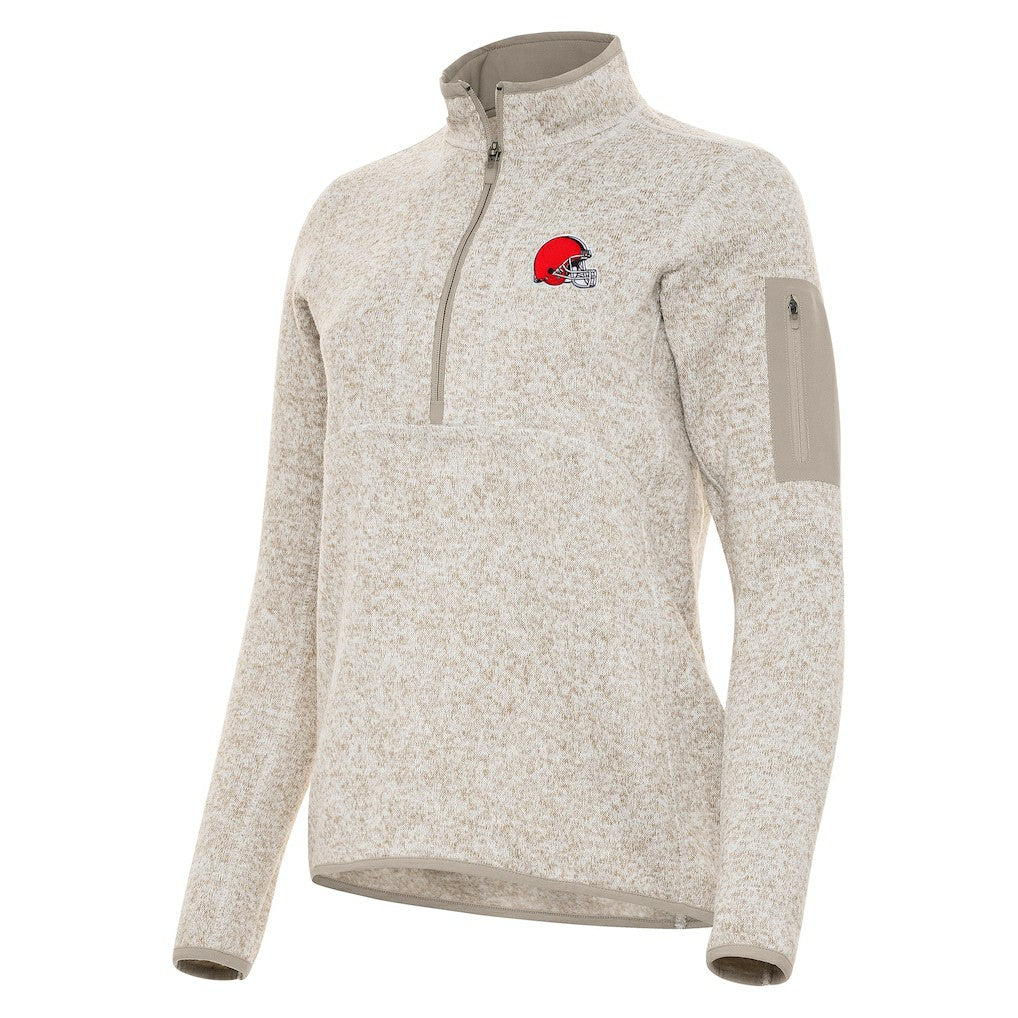 Cleveland Browns Antigua Women's Fortune Half-Zip Jacket - Oatmeal - NFL