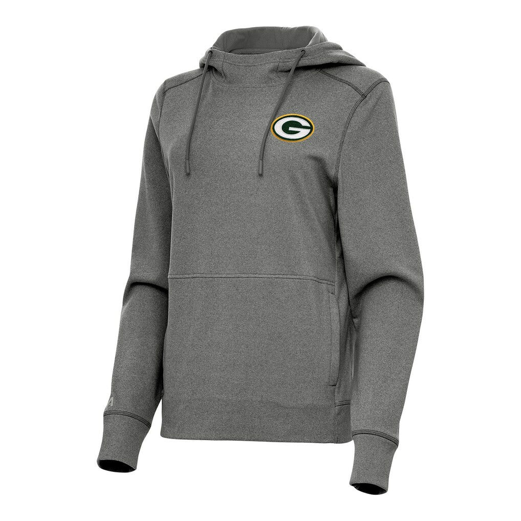 Green Bay Packers Antigua Women's Justice Pullover Hoodie - Heather Black - NFL