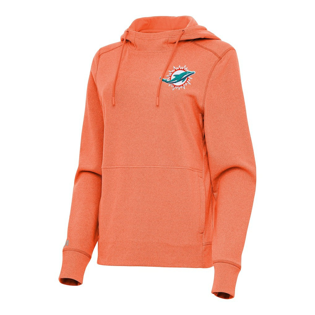 Miami Dolphins Antigua Women's Justice Pullover Hoodie - Heather Orange - NFL