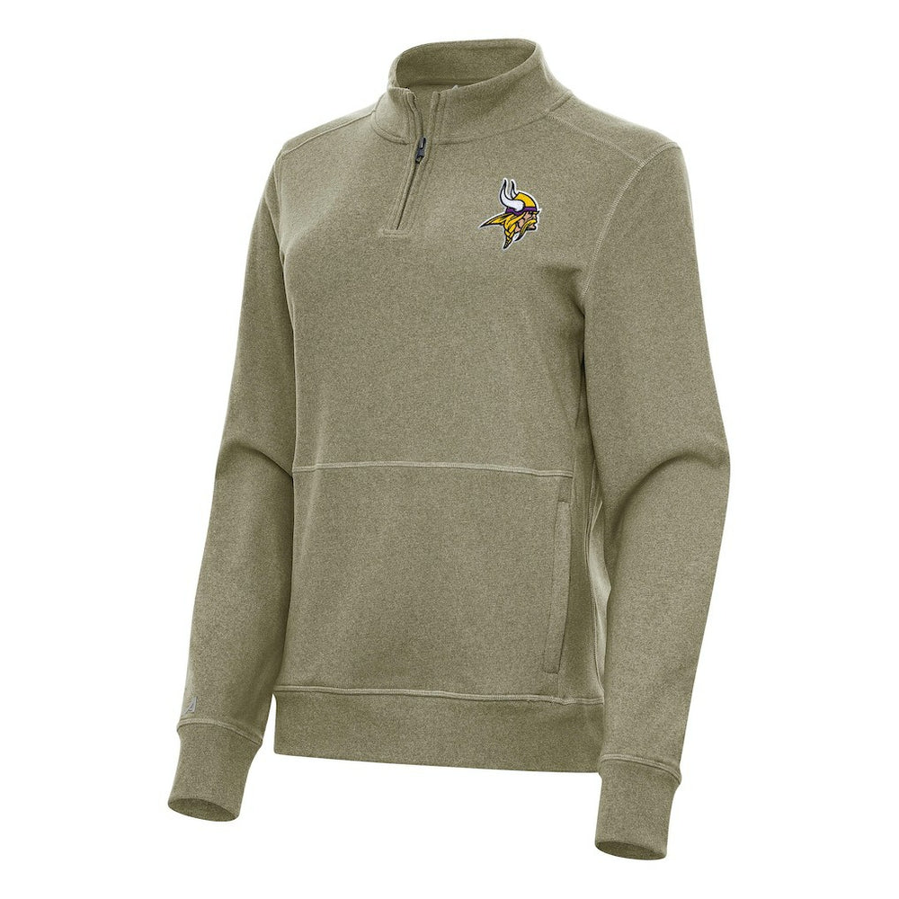 Minnesota Vikings Antigua Women's Crush Quarter-Zip Jacket - Heather Olive - NFL