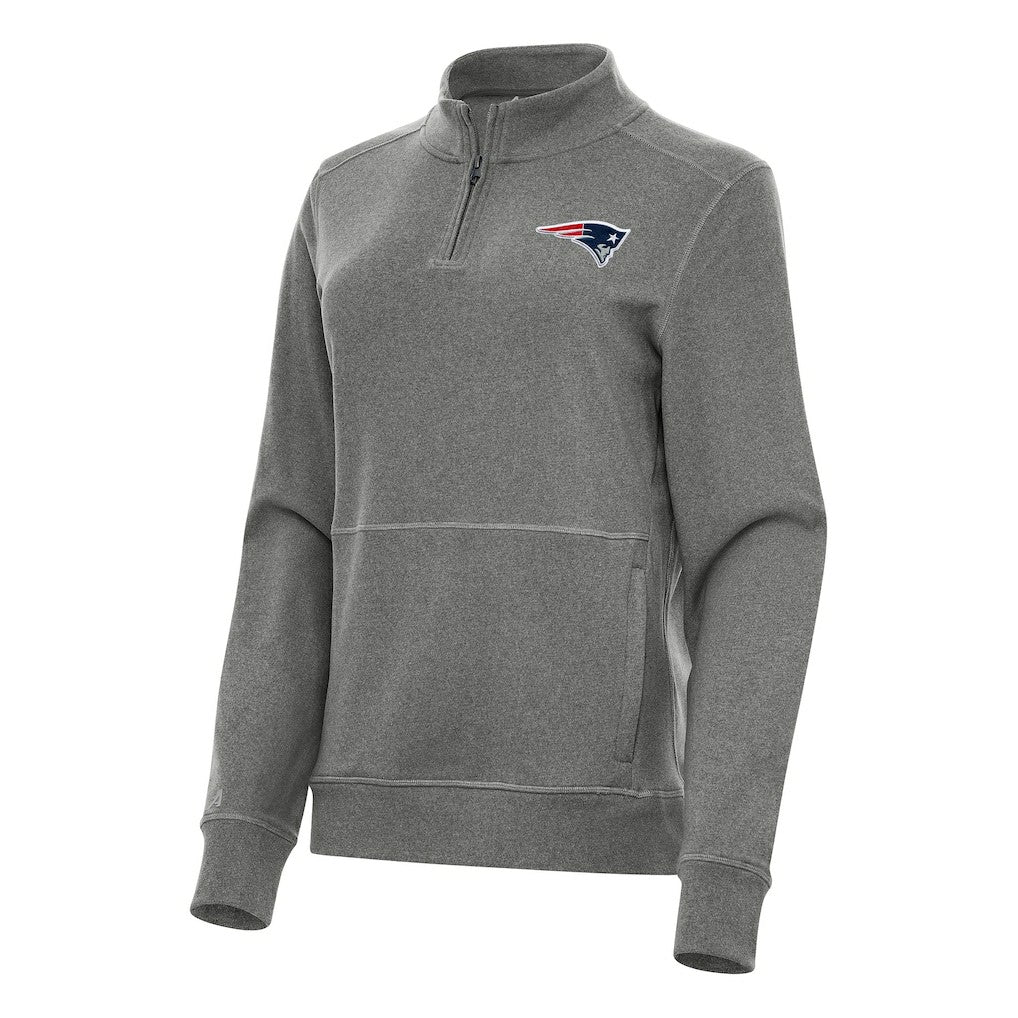 New England Patriots Antigua Women's Crush Quarter-Zip Jacket - Heather Black - NFL