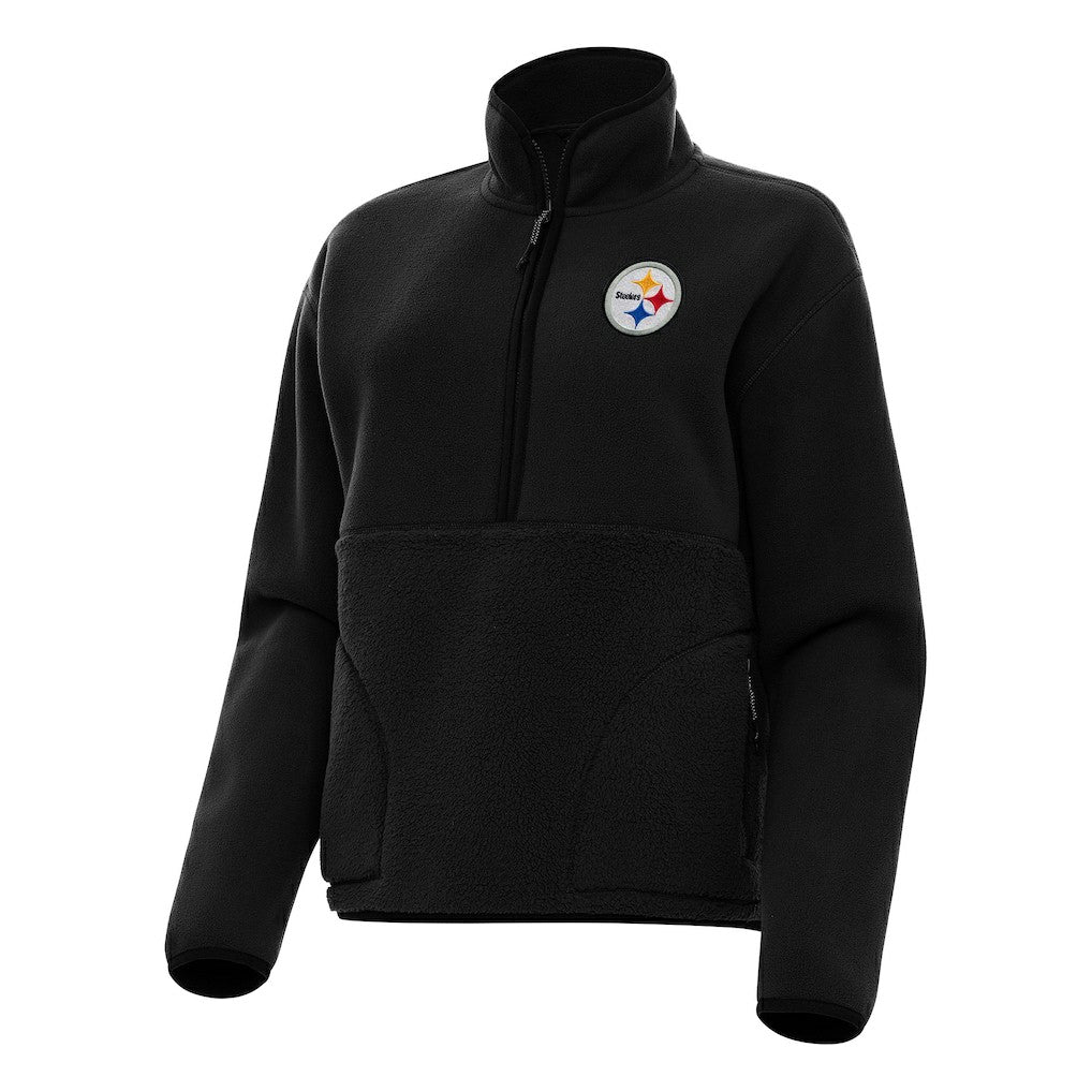 Pittsburgh Steelers Antigua Women's Figure Half-Zip Sweatshirt - Black - NFL