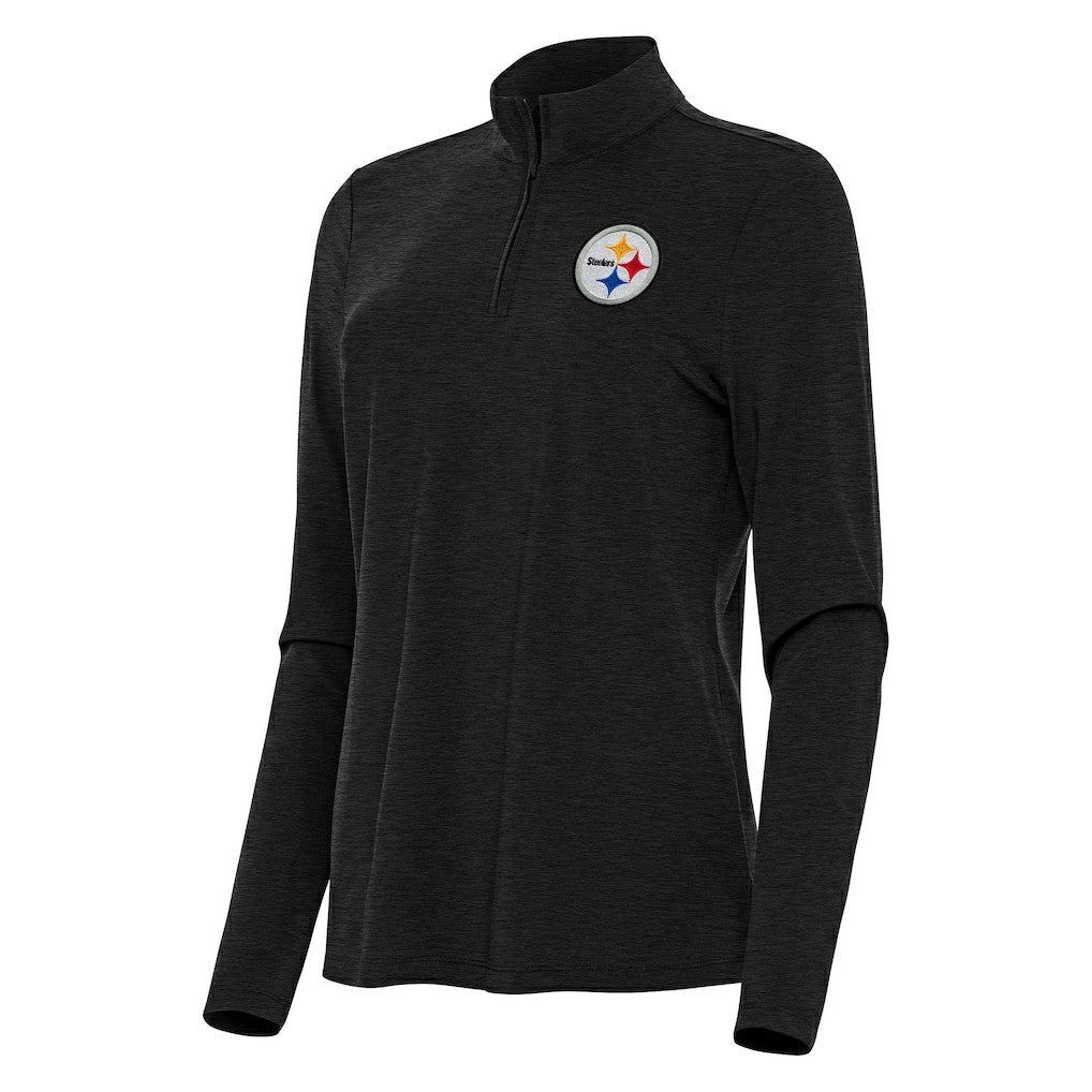 Pittsburgh Steelers Antigua Women's Bright Quarter-Zip Sweatshirt - Heather Black - NFL