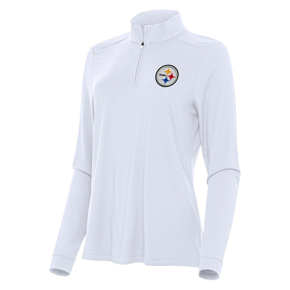 Pittsburgh Steelers Antigua Women's Intent Quarter-Zip Sweatshirt - White - NFL