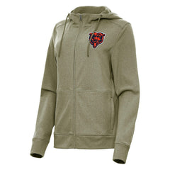 Chicago Bears Antigua Women's Seeker Full-Zip Hoodie Jacket - Heather Olive - NFL