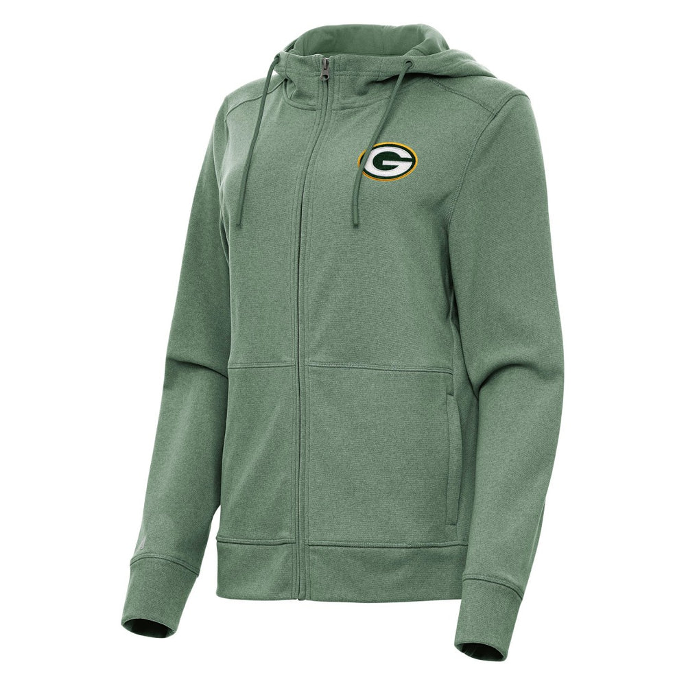 Green Bay Packers Antigua Women's Seeker Full-Zip Hoodie Jacket - Heather Green - NFL