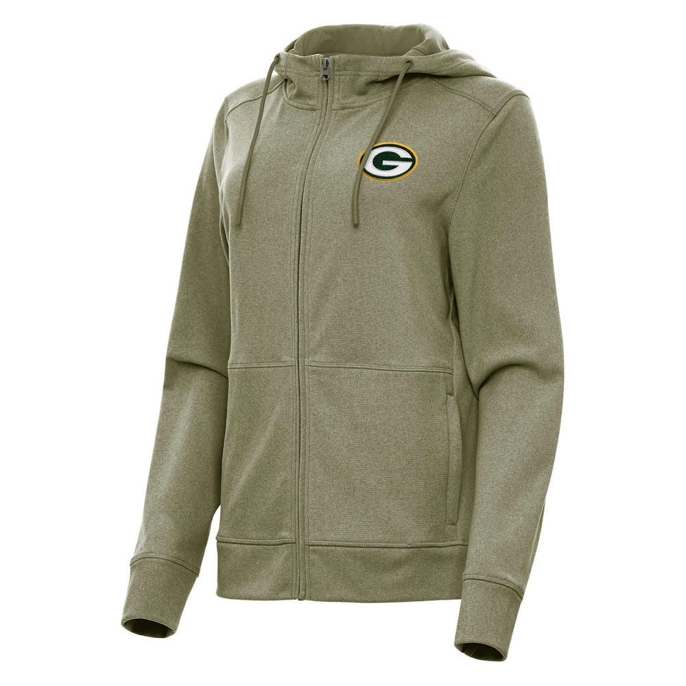 Green Bay Packers Antigua Women's Seeker Full-Zip Hoodie Jacket - Heather Olive - NFL