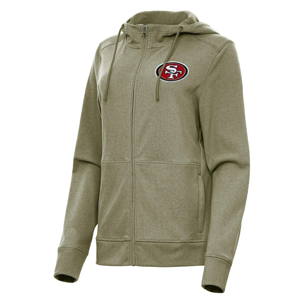 San Francisco 49ers Antigua Women's Seeker Full-Zip Hoodie Jacket - Heather Olive - NFL