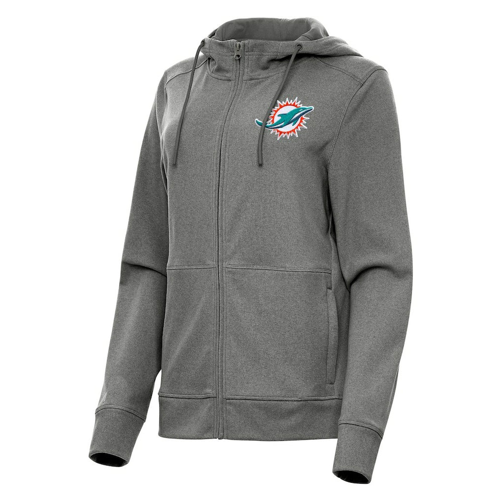 Miami Dolphins Antigua Women's Seeker Full-Zip Hoodie Jacket - Heather Charcoal - NFL