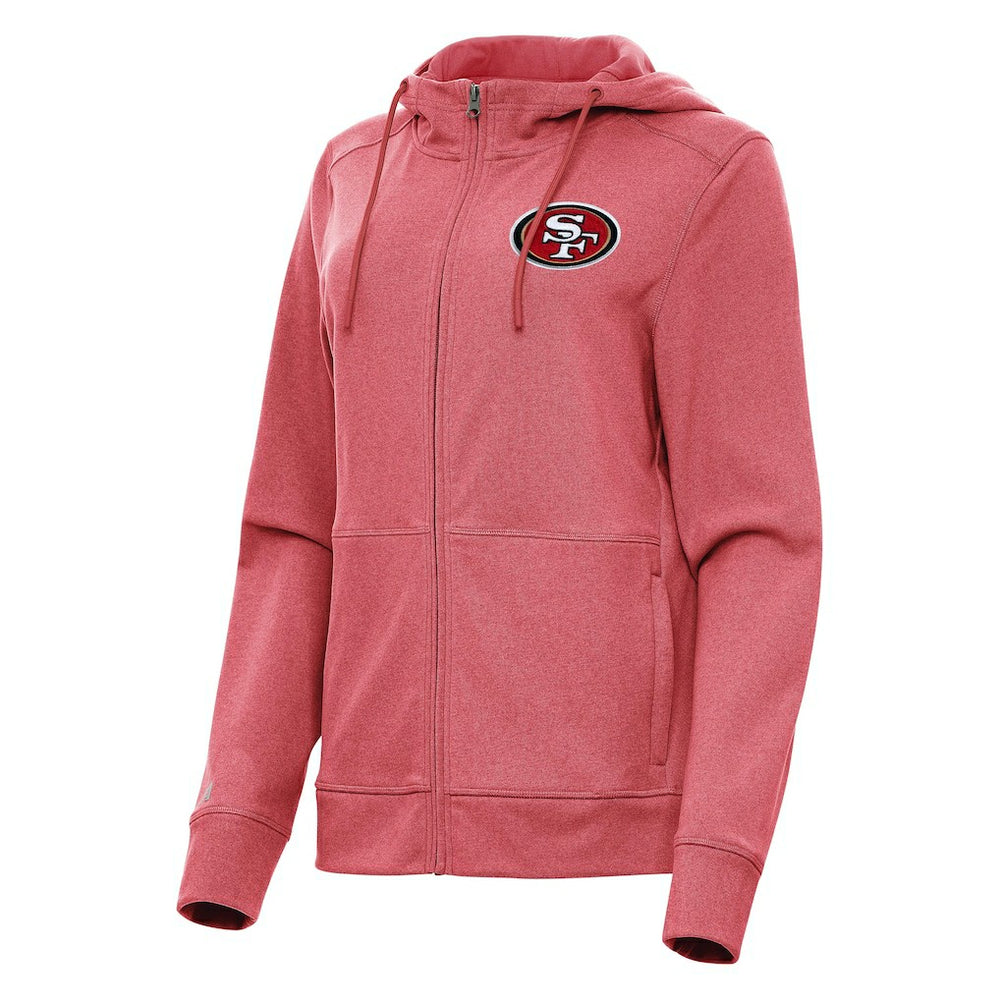 San Francisco 49ers Antigua Women's Seeker Full-Zip Hoodie Jacket - Heather Scarlet - NFL