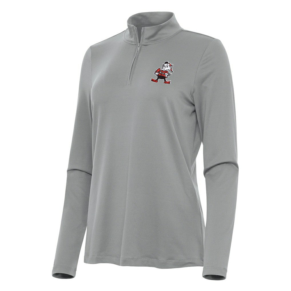 Cleveland Browns Antigua Women's Reprocess Quarter-Zip Top - Gray - NFL