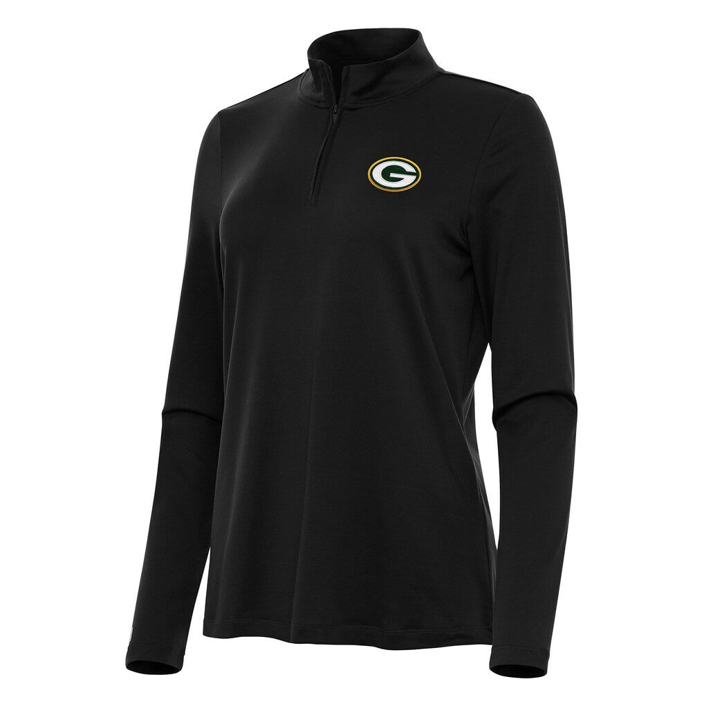 Green Bay Packers Antigua Women's Reprocess Quarter-Zip Top - Black - NFL