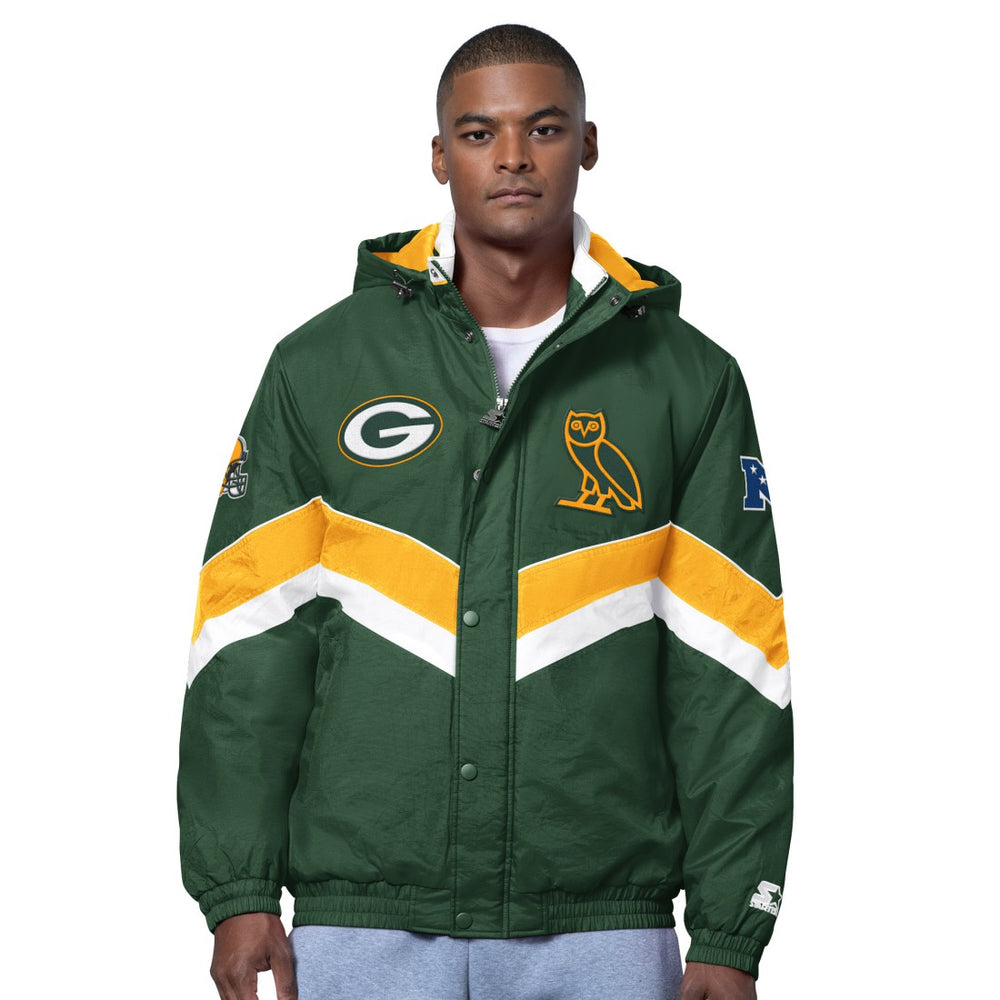 Green Bay Packers OVO x Starter Sideline Full-Snap Puffer Jacket - Green - NFL