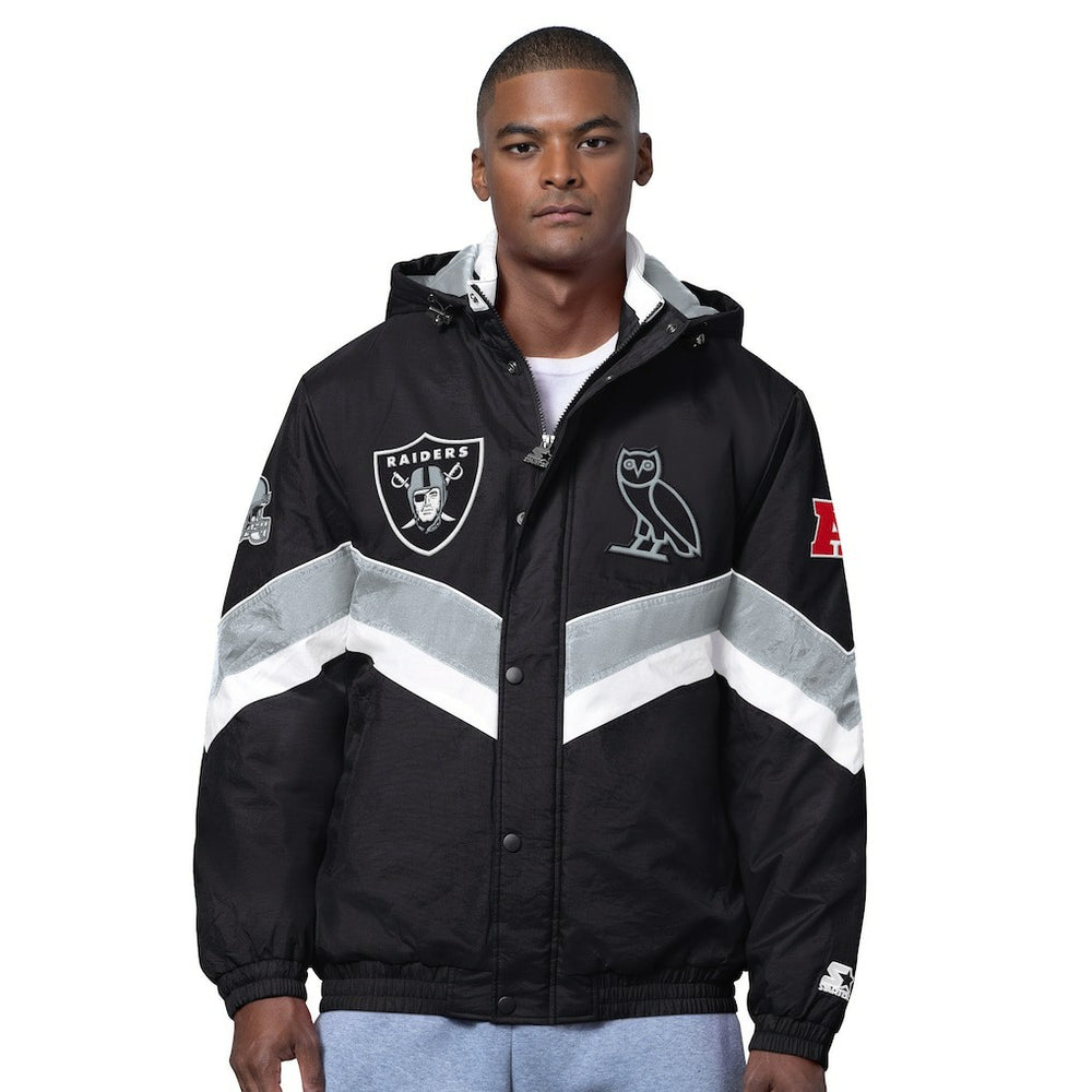 Las Vegas Raiders OVO x Starter Sideline Full-Snap Puffer Jacket - Black - NFL