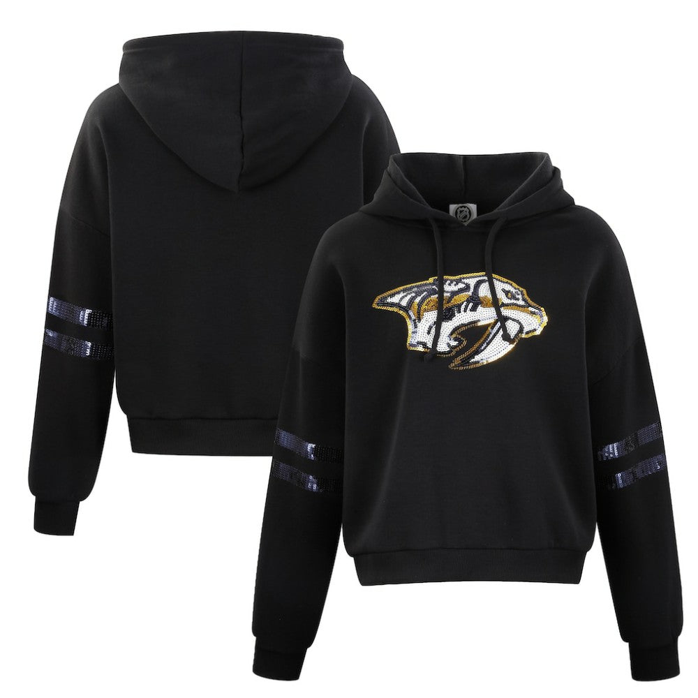 Nashville Predators Cuce Women's Sequin Cropped Pullover Hoodie - Black | NHL discount