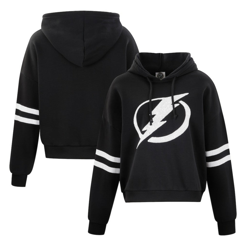 Tampa Bay Lightning Cuce Women's Sequin Cropped Pullover Hoodie - Black | NHL Lifestyle