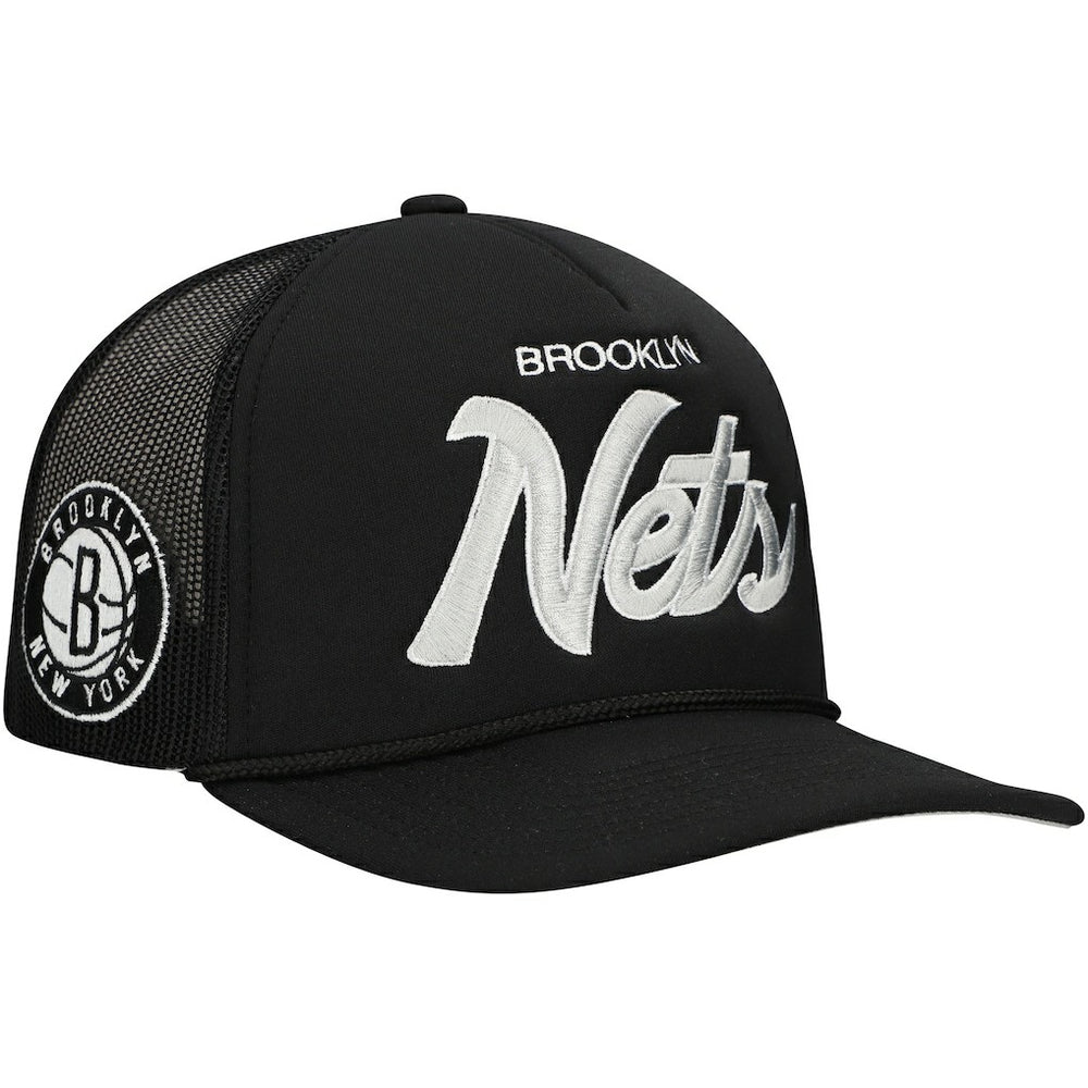 Mitchell & Ness Brooklyn Nets Script Trucker Adjustable Hat Black