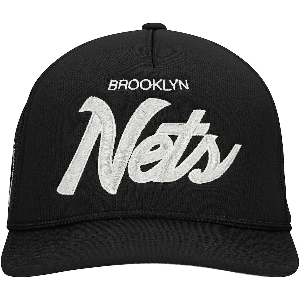 Mitchell & Ness Brooklyn Nets Script Trucker Adjustable Hat Black