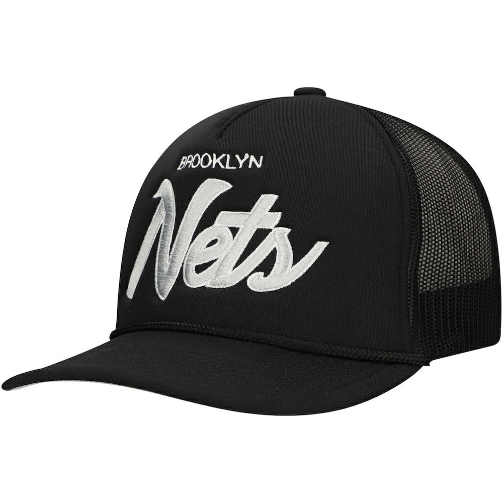 Mitchell & Ness Brooklyn Nets Script Trucker Adjustable Hat Black