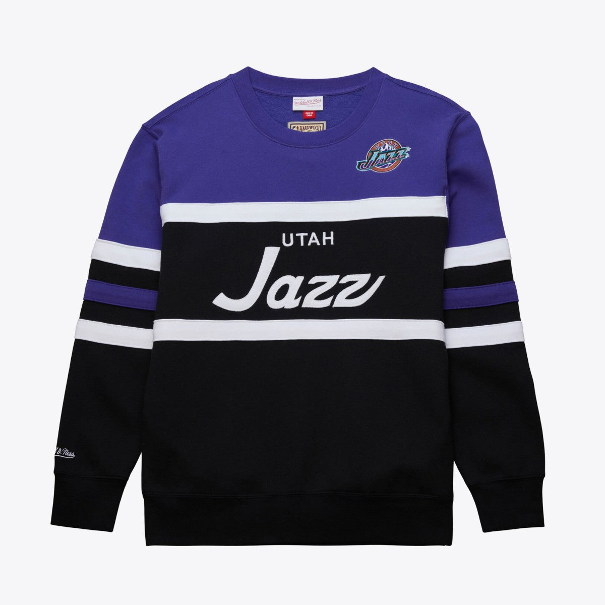 Mitchell & Ness Utah Jazz Hardwood Classics Vintage Logo Head Coach Pullover Sweatshirt Black/Purple