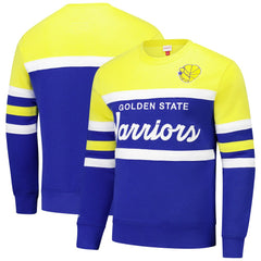 Mitchell & Ness Golden State Warriors Hardwood Classics Vintage Logo Head Coach Pullover Sweatshirt Royal/Gold