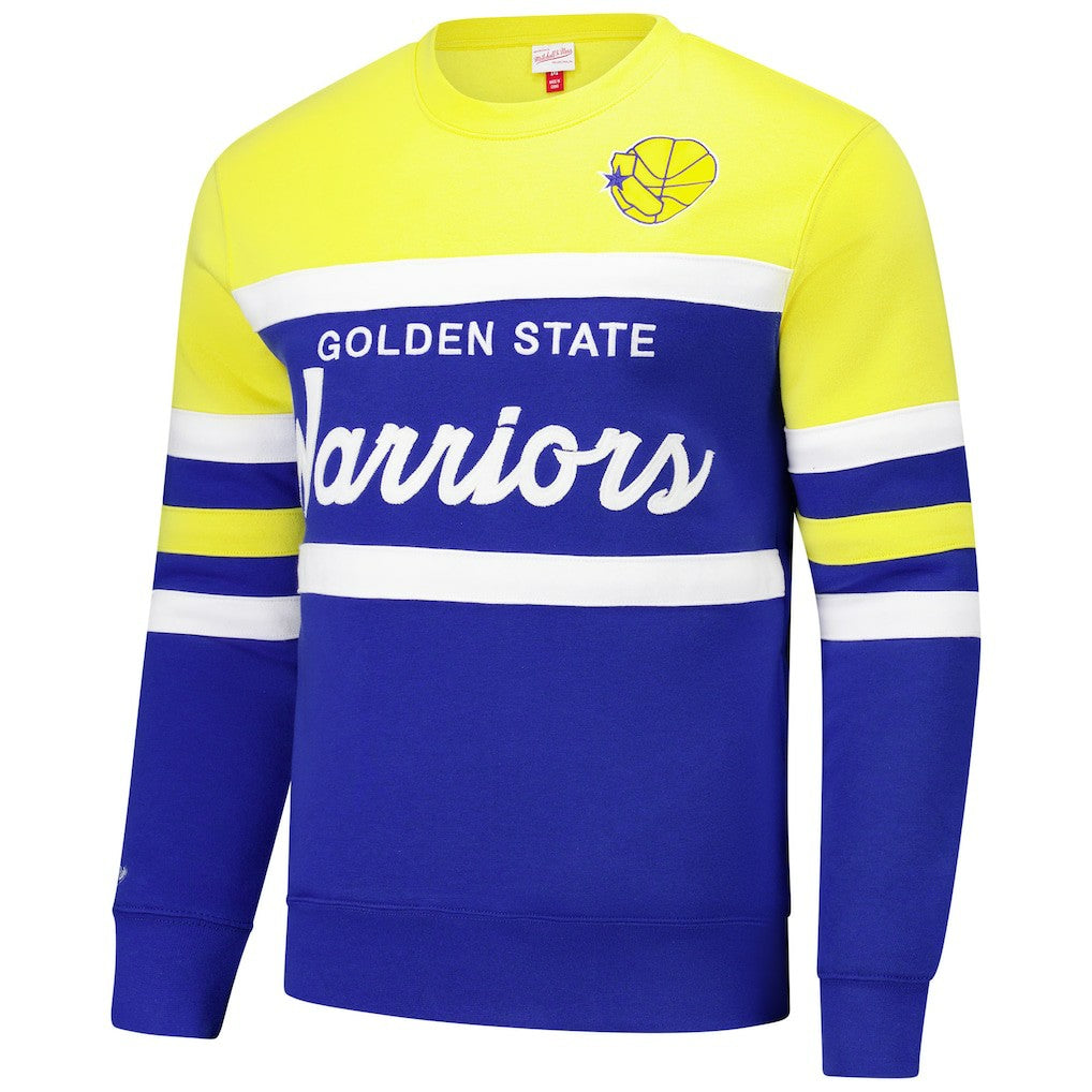 Mitchell & Ness Golden State Warriors Hardwood Classics Vintage Logo Head Coach Pullover Sweatshirt Royal/Gold