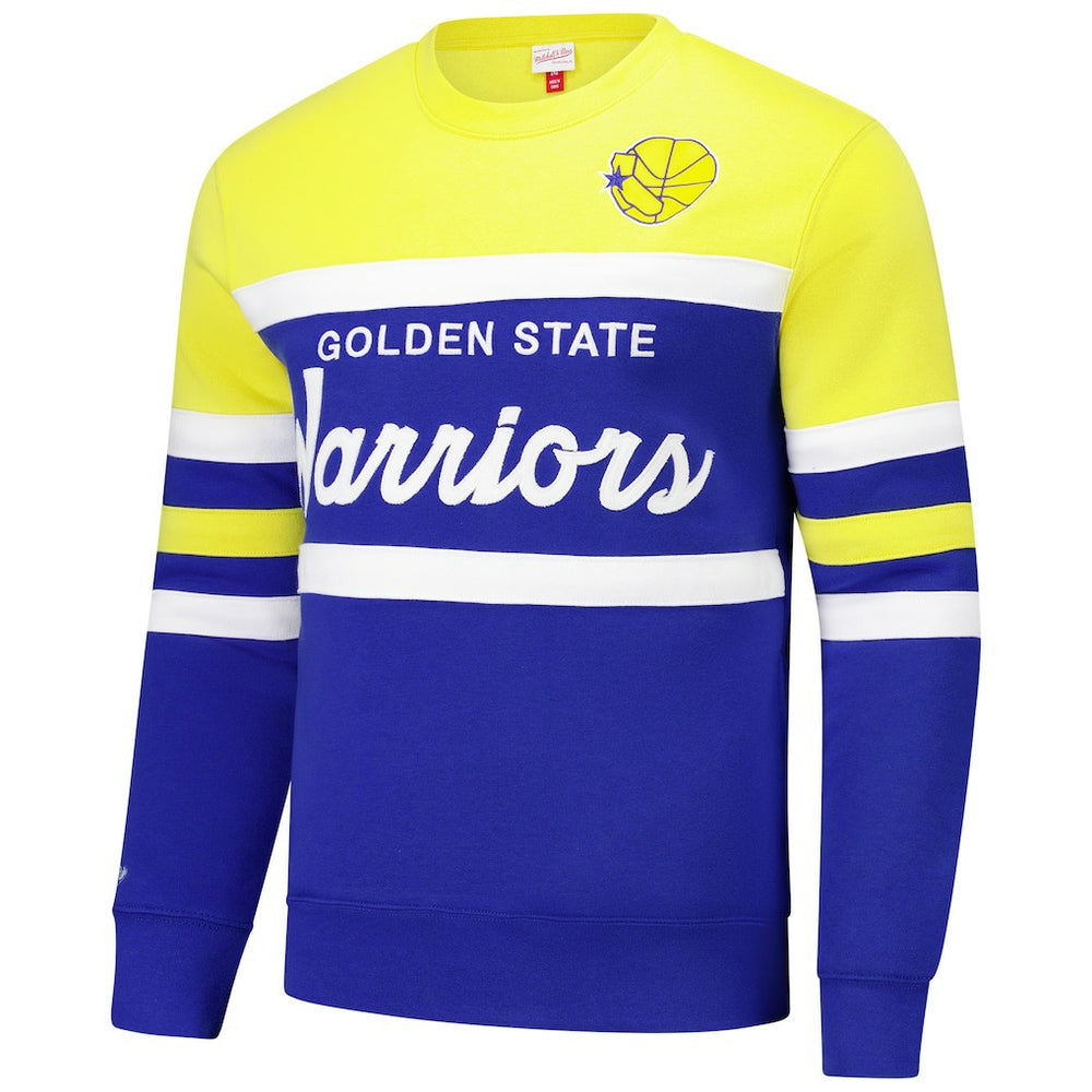 Mitchell & Ness Golden State Warriors Hardwood Classics Vintage Logo Head Coach Pullover Sweatshirt Royal/Gold