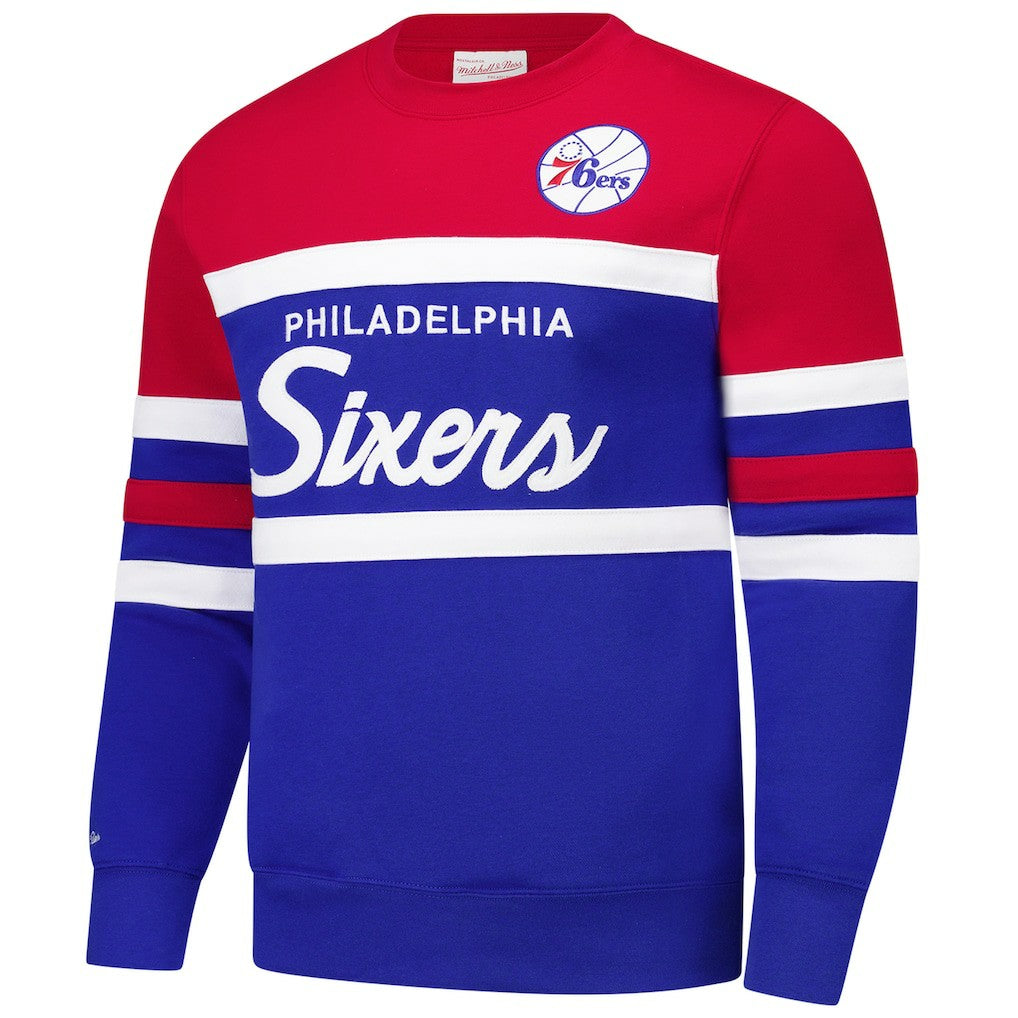 Mitchell & Ness Philadelphia 76ers Hardwood Classics Vintage Logo Head Coach Pullover Sweatshirt Royal/Red
