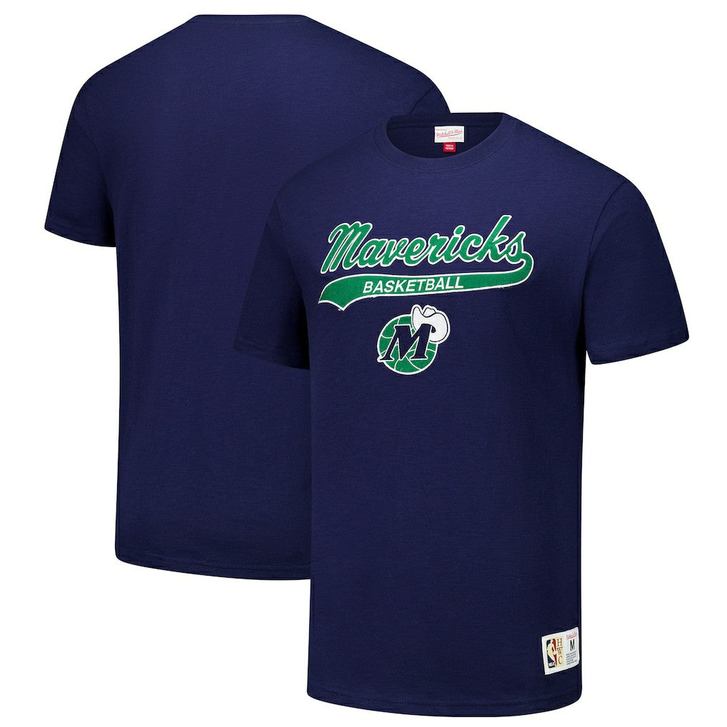 Mitchell & Ness Dallas Mavericks Hardwood Classics Felt Applique Slub T-Shirt Navy