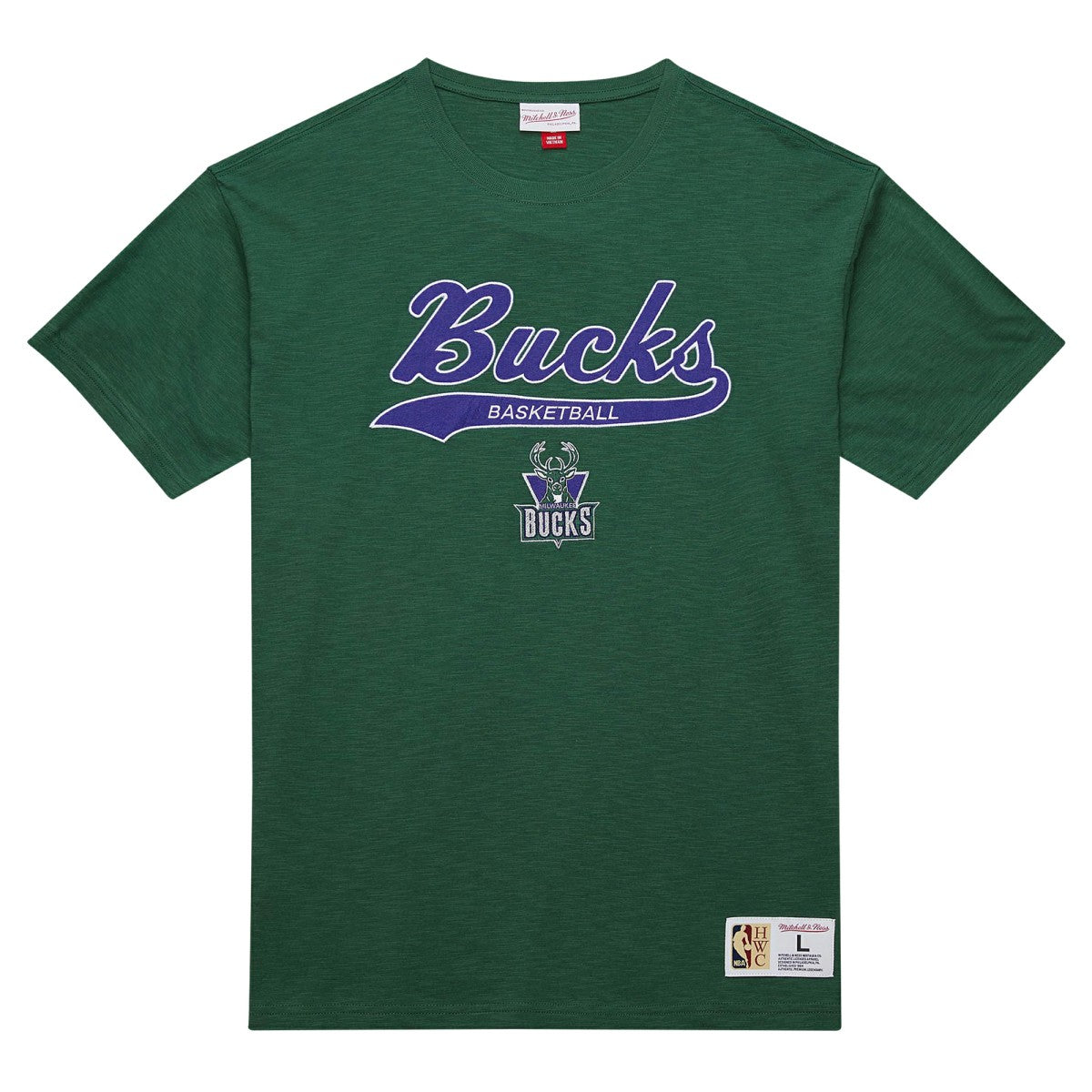 Mitchell & Ness Milwaukee Bucks Hardwood Classics Felt Applique Slub T-Shirt Green