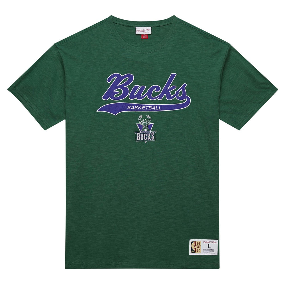 Mitchell & Ness Milwaukee Bucks Hardwood Classics Felt Applique Slub T-Shirt Green