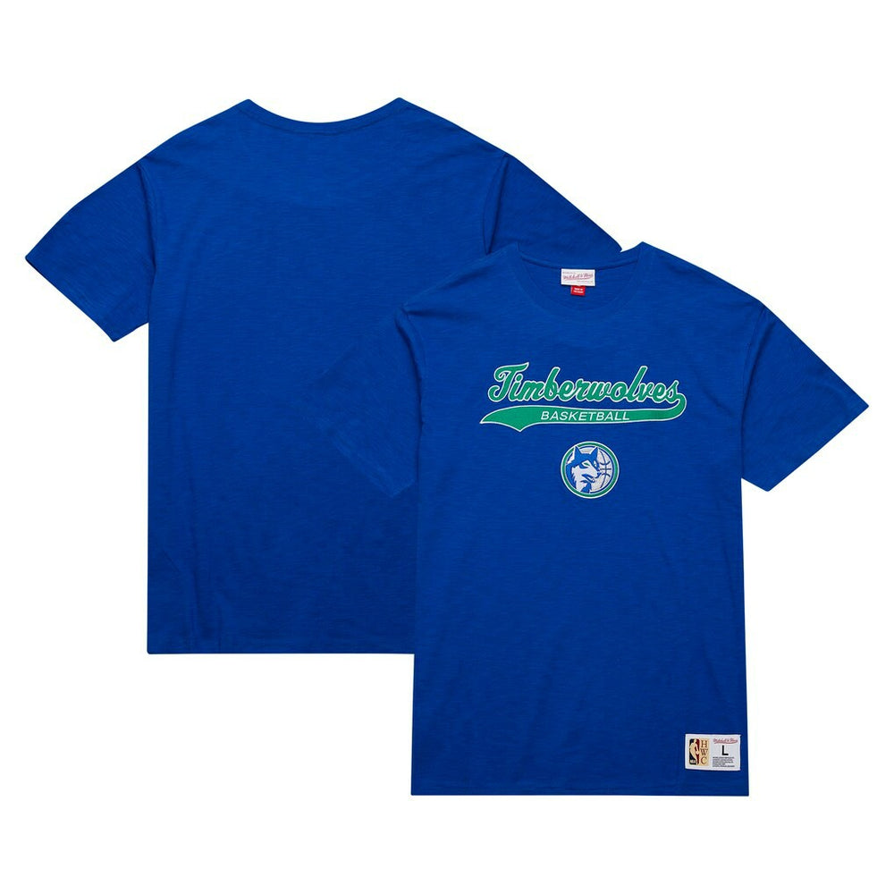 Mitchell & Ness Minnesota Timberwolves Hardwood Classics Felt Applique Slub T-Shirt Blue