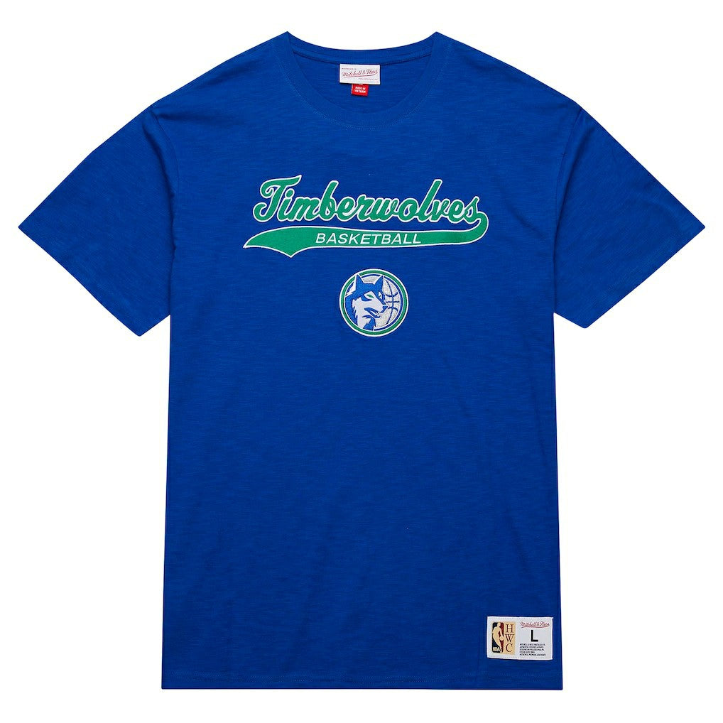 Mitchell & Ness Minnesota Timberwolves Hardwood Classics Felt Applique Slub T-Shirt Blue