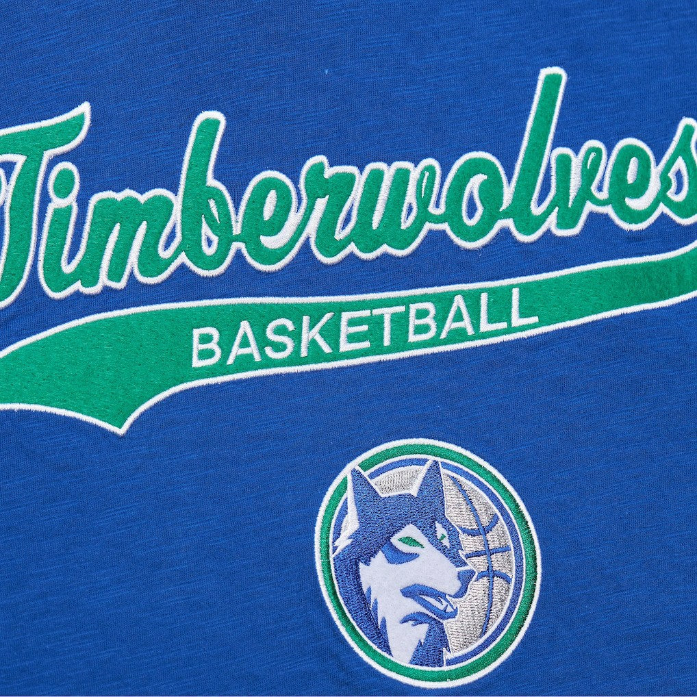 Mitchell & Ness Minnesota Timberwolves Hardwood Classics Felt Applique Slub T-Shirt Blue