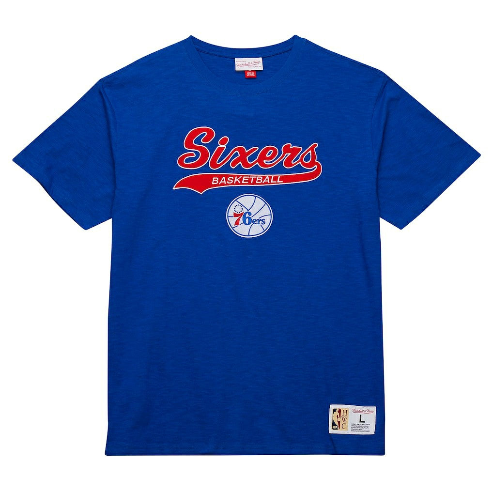 Mitchell & Ness Philadelphia 76ers Hardwood Classics Felt Applique Slub T-Shirt Royal