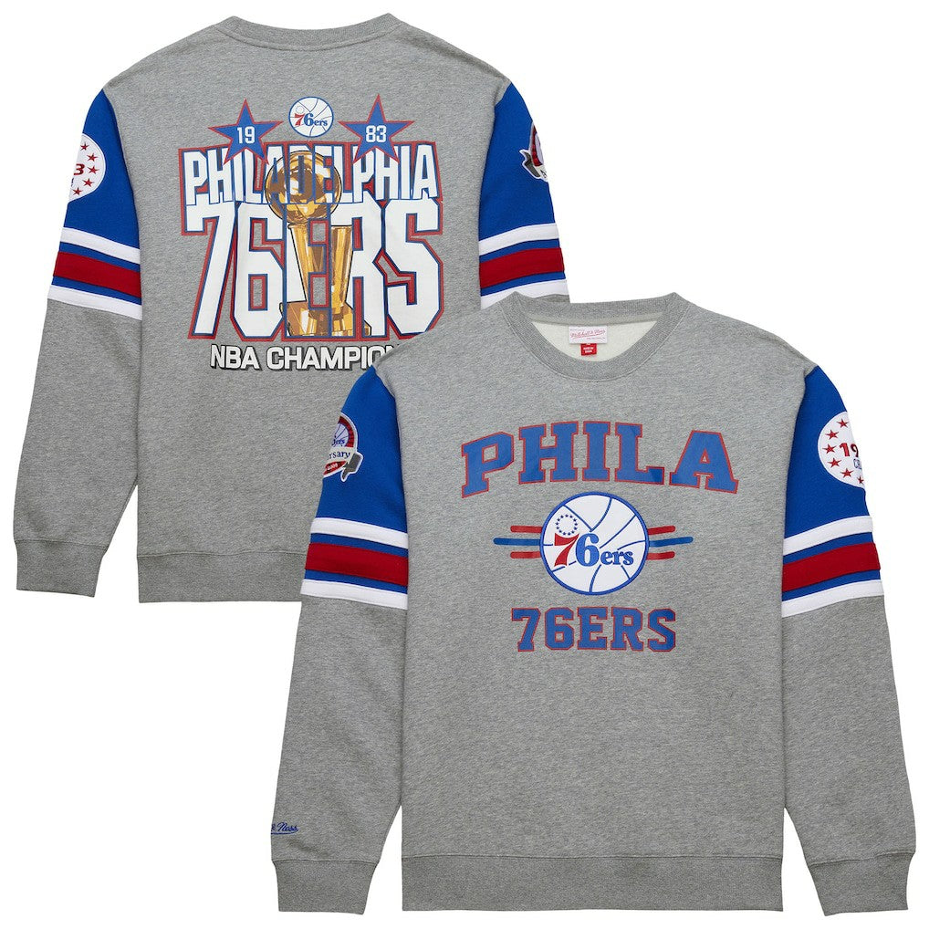 Mitchell & Ness Philadelphia 76ers Hardwood Classics All Over 4.0 Pullover Sweatshirt Heather Gray