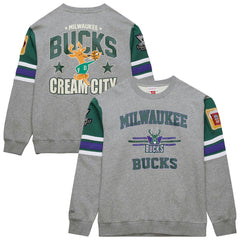 Mitchell & Ness Milwaukee Bucks Hardwood Classics All Over 4.0 Pullover Sweatshirt Heather Gray