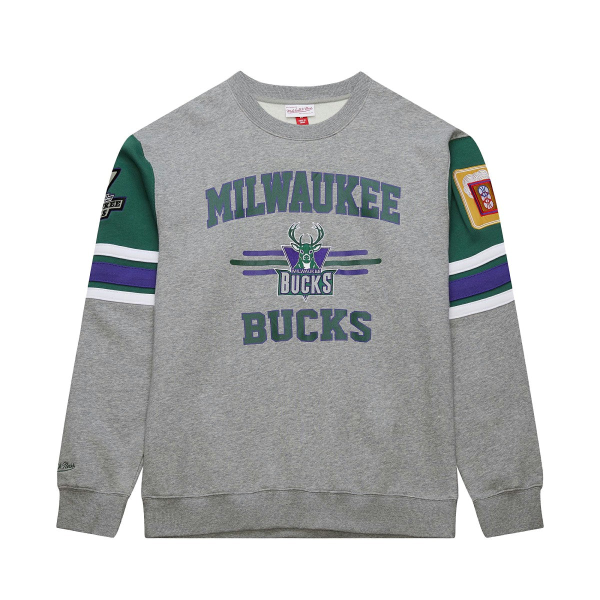 Mitchell & Ness Milwaukee Bucks Hardwood Classics All Over 4.0 Pullover Sweatshirt Heather Gray