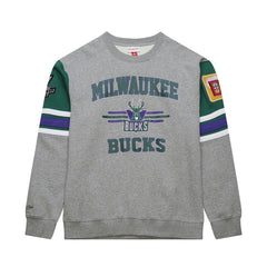 Mitchell & Ness Milwaukee Bucks Hardwood Classics All Over 4.0 Pullover Sweatshirt Heather Gray