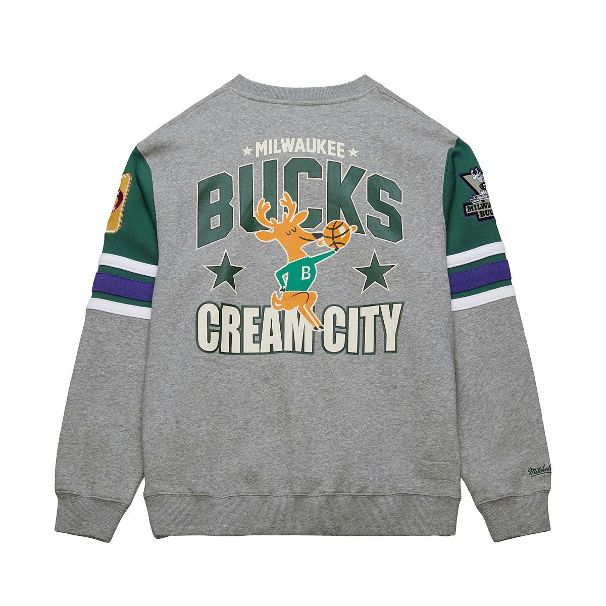 Mitchell & Ness Milwaukee Bucks Hardwood Classics All Over 4.0 Pullover Sweatshirt Heather Gray