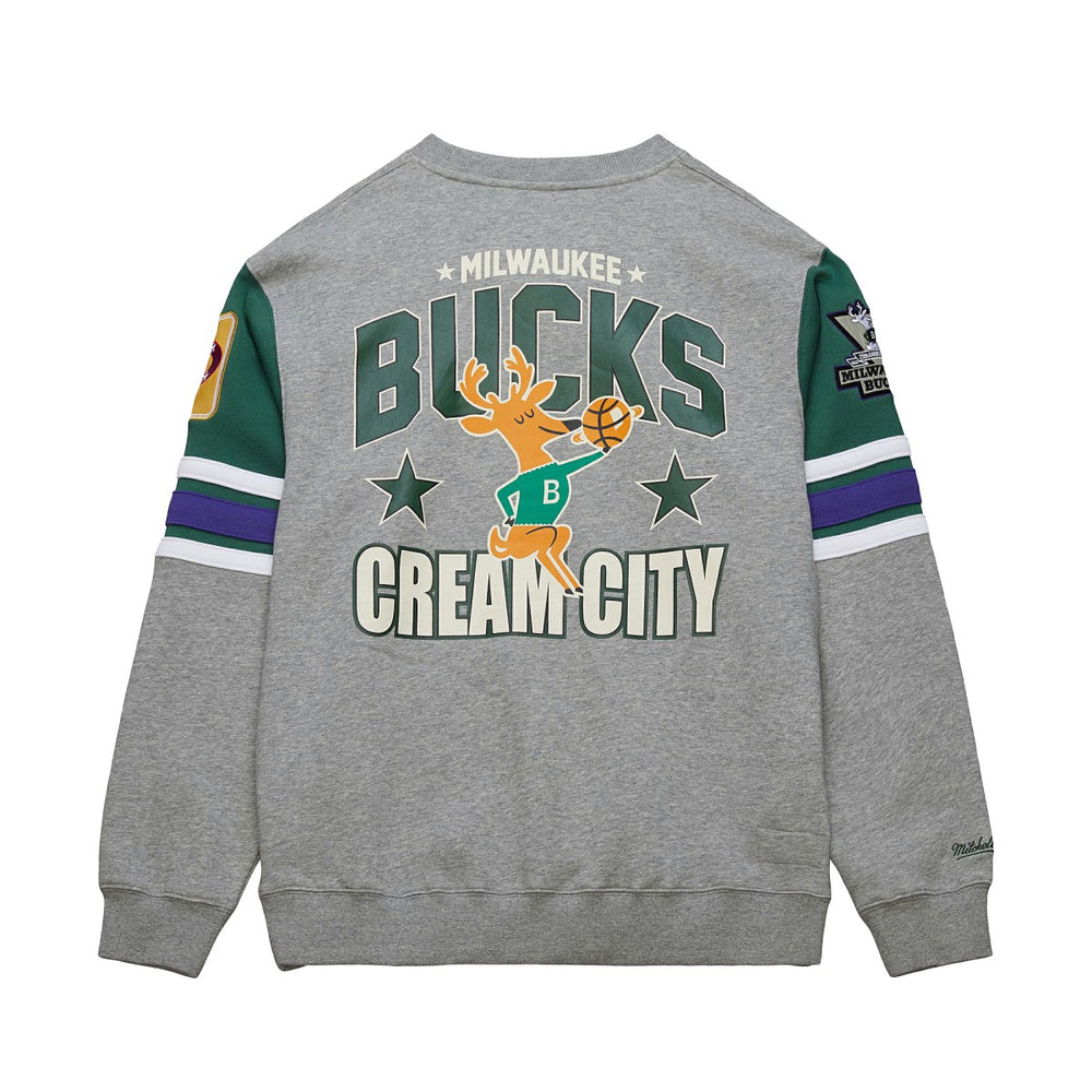 Mitchell & Ness Milwaukee Bucks Hardwood Classics All Over 4.0 Pullover Sweatshirt Heather Gray