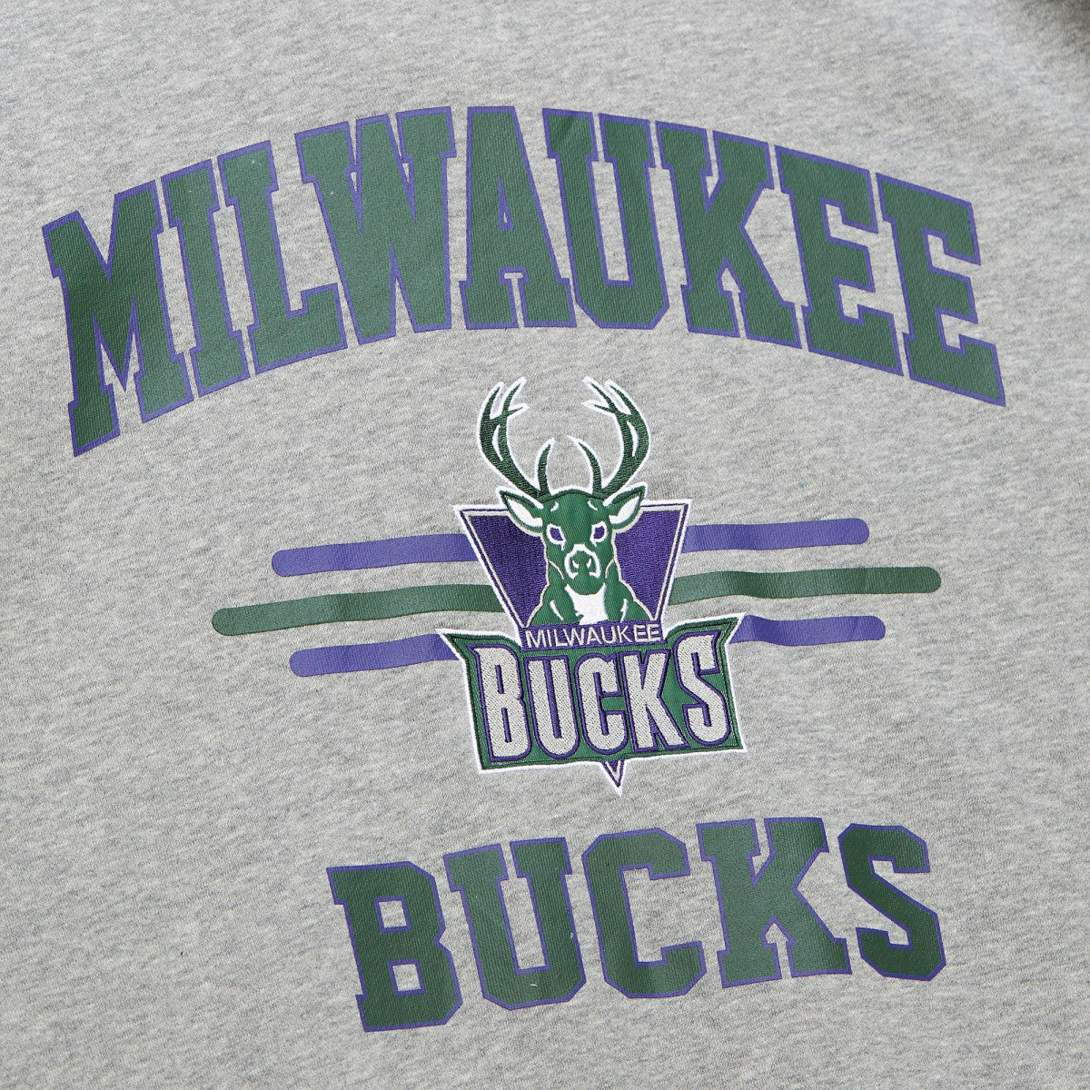 Mitchell & Ness Milwaukee Bucks Hardwood Classics All Over 4.0 Pullover Sweatshirt Heather Gray