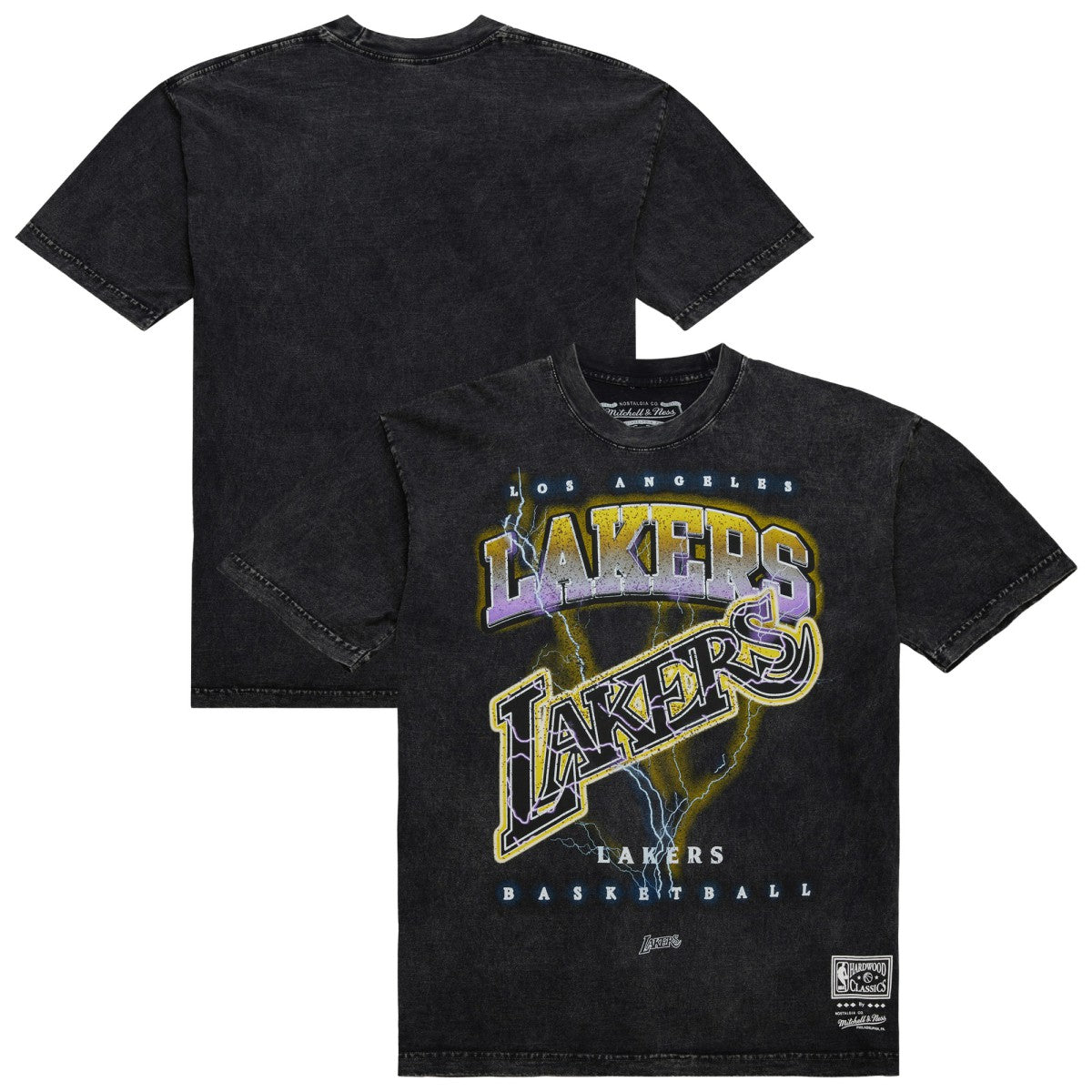 Mitchell & Ness Los Angeles Lakers Unisex Hardwood Classics Vintage Voltage Premium Heavyweight T-Shirt Black